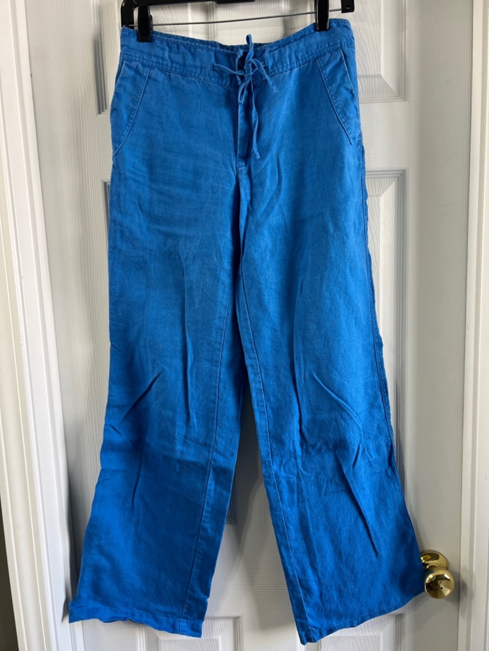 Ralph Lauren 100% Linen Cobalt Blue Wide-Leg Drawstring Pants